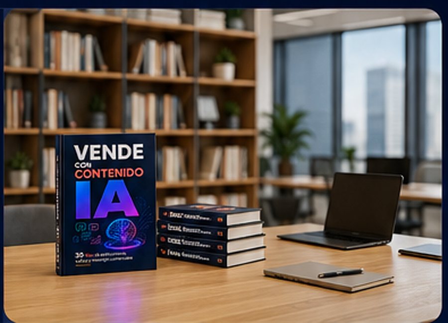 Libro Vende con Contenido IA exhibido en una oficina
